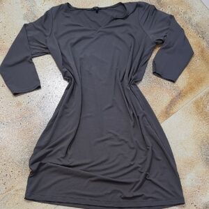 Eileen Fisher | Gray Stretchy Mini Dress with V Neck and 3/4 Sleeves Size XL 1X